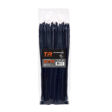 Tr Industrial Cable Tie, 12 in L, Black, Nylon 6/6, 50 lb Strength TR88303